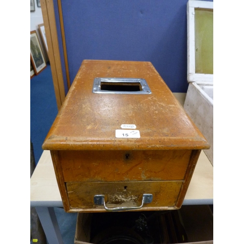 15 - Vintage cash register and a walking stick with brass handle.