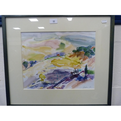 32 - Bella GreenAbstract landscapeSigned and dated in pencil lower right, watercolour.... 