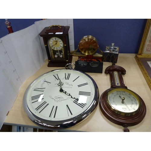 6 - Modern mantel clock, Campbell & Porter wall clock modelled as a pocket watch, modern barometer a... 