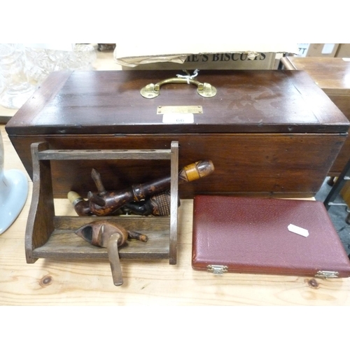 66 - Mahogany collector's box with brass handle with plaque to the top reading 'Depth & Rule Recorder... 