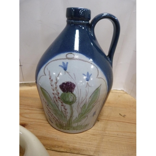 68 - Collection of Buchan Portobello pottery including glazed pottery vase, flagon with thistle decoratio... 