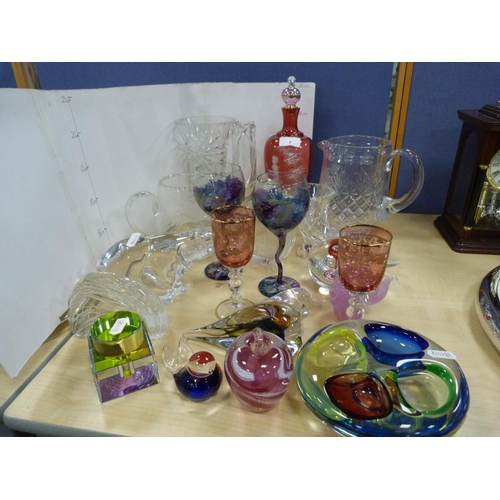 7 - Collection of glass and crystal including a Mary Gregory-style cranberry glass decanter, crystal jug... 