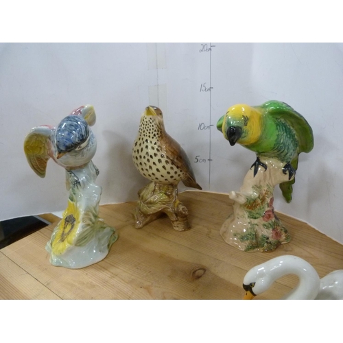 88 - Three Beswick bird figures including parrot and two others, one stamped 929 to the underside, also a... 