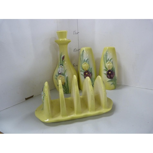 91 - Beswick toast rack, pair of Beswick pepper pots, Beswick oil bottle and stopper, Beswick preserve po... 