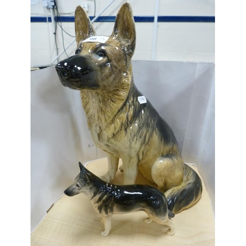 98 - Large Beswick model of a German Shepherd and another, smaller, 'Ulrica of Brittas'.  (2)