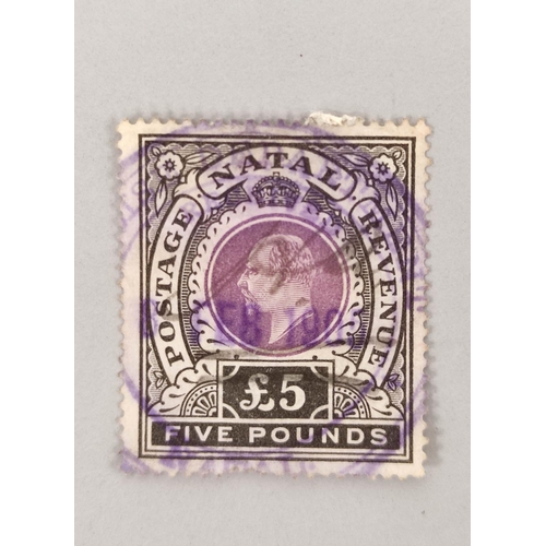 267 - 1902 Natal £5 black & mauve postage stamp postmarked for 8th February 1905.