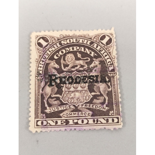 268 - 1909 Rhodesia British South Africa Company £1 postage stamp.