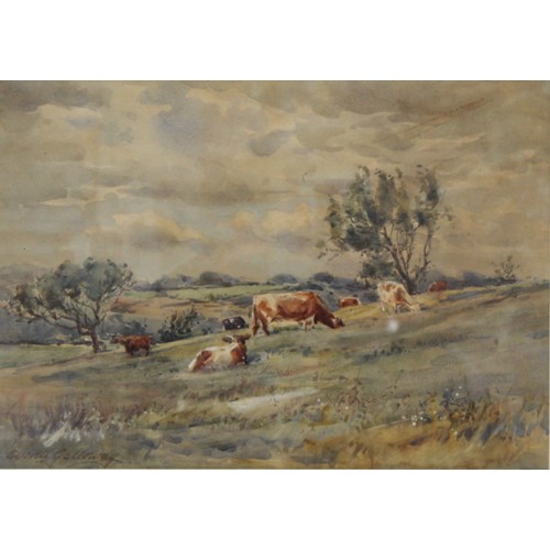 236 - Everett Galloway (Irish Exh. 1918-1920).Cattle grazing.Watercolour heightened with white.23.5cm x 33... 