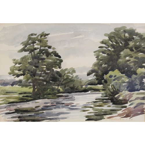 243 - Robert Forrester (Cumbrian 1913-1988).Rose Castle - Riverscape.Watercolour.19.5cm x 28cm.Signed. Ins... 