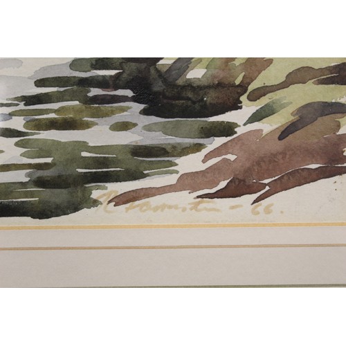 243 - Robert Forrester (Cumbrian 1913-1988).Rose Castle - Riverscape.Watercolour.19.5cm x 28cm.Signed. Ins... 