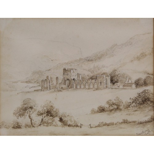 252 - 19th Century British School.Llanthony Abbey.Sepia watercolour over pencil heightened with white.21.5... 