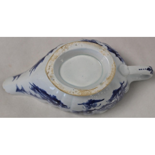 416 - Mid 18th century Bow porcelain blue and white ribbed sauceboat in 