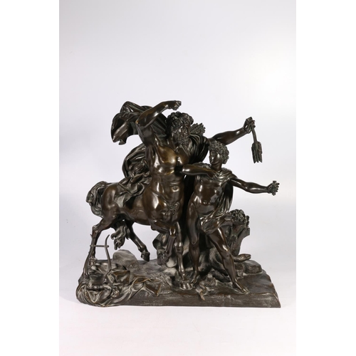 266 - Bronze figure group depicting the centaur Chiron teaching Achilles to use a bow arrow, the naturalis... 
