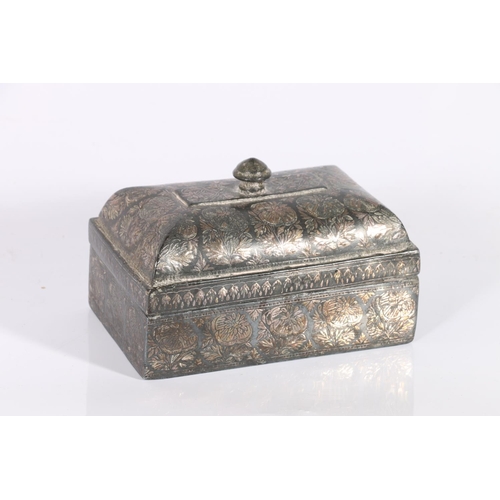 433 - 19th century box of rectangular section, with domed lid, white metal inlaid decoration of stylised f... 