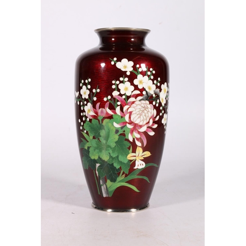 440 - 20th century cloisonne vase of high shouldered baluster form, decorated with peony and other flowers... 