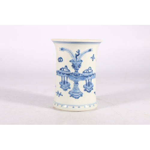 450 - Early 20th century Chinese blue and white brush pot decorated with Buddhist items including the ruyi... 