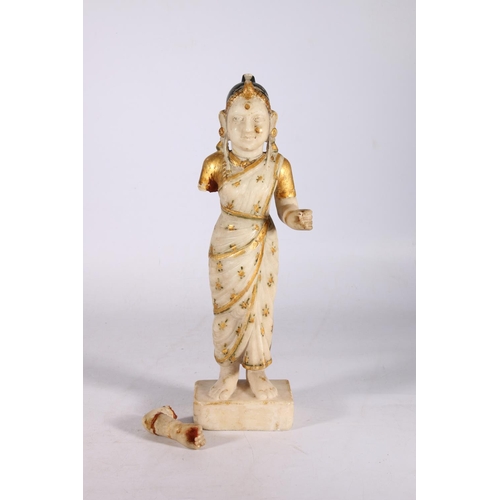 453 - 19th century Indian alabaster model of a female deity dressed in a floral sari, embellished with flo... 