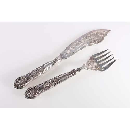 50P - Pair of Victorian silver fish servers, the blades with makers mark TP, possibly Thomas Parker? Birmi... 