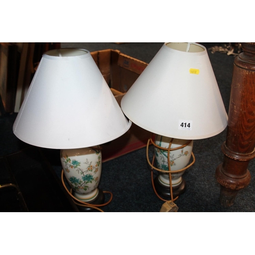 414 - Pair of floral decorated oriental table lamps.