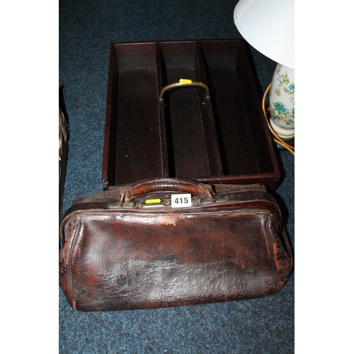 415 - Leather Gladstone type bag and a butler's cutlery tray.