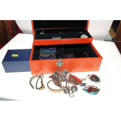456 - Jewellery case containing silver and costume jewellery, Mappin & Webb lady's watch, etc.