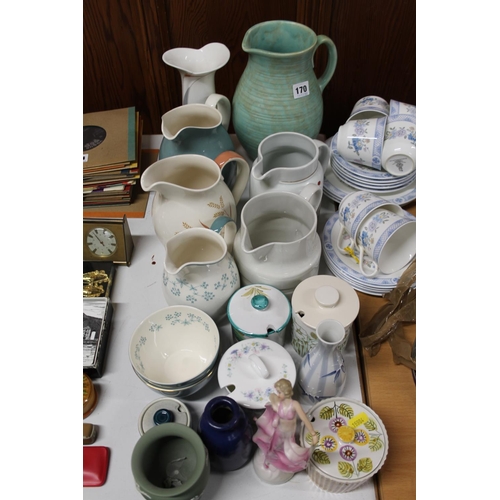170 - 1950's ribbed jug, other ceramics, Wedgwood vase, etc.
