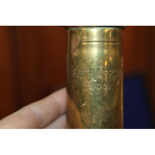 175 - Pair of Trench Art candlesticks, marked South Africa, 1900.