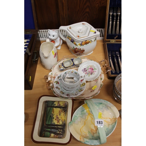 183 - Ceramics and glassware to include a Quimper condiment, a pressed glass dish, a Royal Doulton dish, e... 