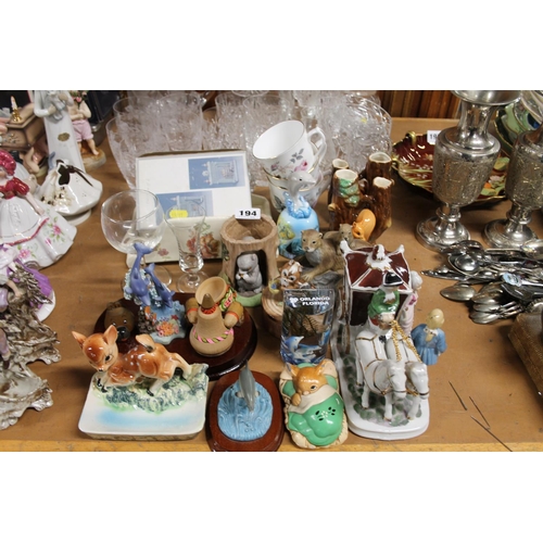 194 - Ceramics to include Pendelfin rabbits, a horse and cart model group, etc.