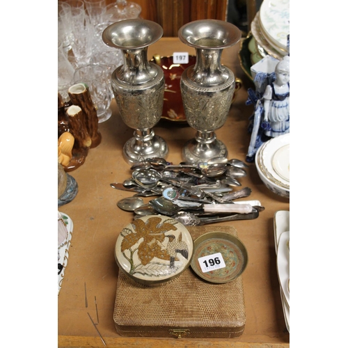196 - Silver-plated ware, a brass ashtray, flatware, etc.