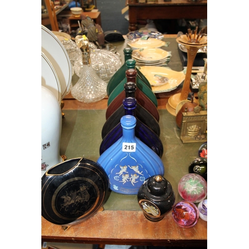 215 - Seton Pottery Courvoisier bottles, and a Chokin ginger jar and cover and a vase.
