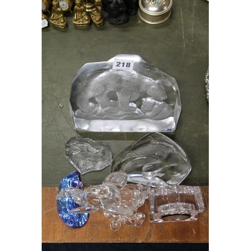 218 - Edinburgh Crystal glass clock, a Magnor of Norway bear paperweight, and others.