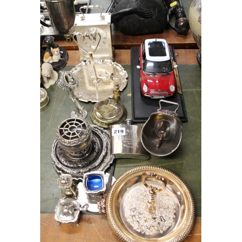 219 - Silver-plate to include condiments, small card trays, etc.