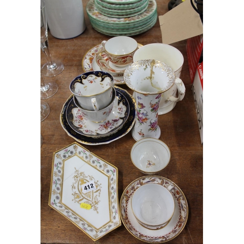 412 - Victorian ceramics to include vases, a cup and saucer, a gilded plate, a large floral mug, etc.
