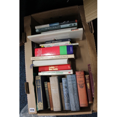 419 - Box containing books to include The Fortune of Billy, Little Women, and others.