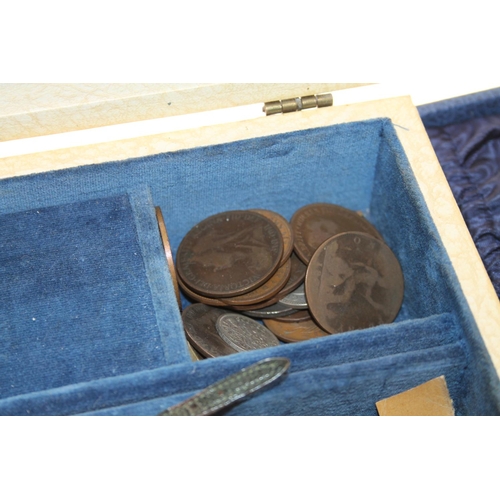 458 - GB coinage, a penknife, two jewellery cases, etc.