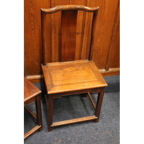 443 - Pair of 20th century Chinese hardwood chairs, with plain splat backs, the rectangular solid seats wi... 