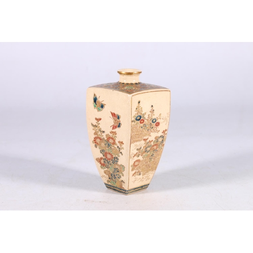 459 - Satsuma vase, of tapering square section, the body decorated with butterflies among foliage below a ... 