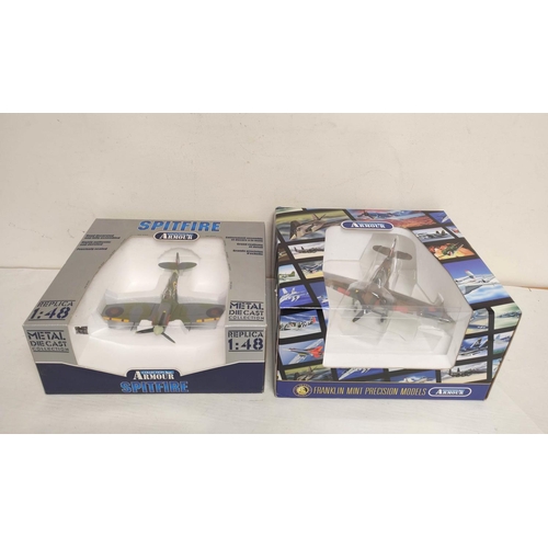 65 - Two 1:48 scale Franklin Mint Armour Collection boxed diecast airplanes. To include a Spitfire Mk5 (9... 