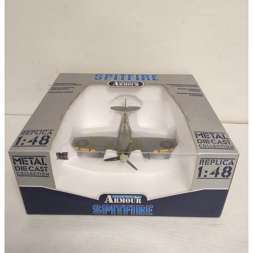 65 - Two 1:48 scale Franklin Mint Armour Collection boxed diecast airplanes. To include a Spitfire Mk5 (9... 