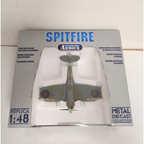 65 - Two 1:48 scale Franklin Mint Armour Collection boxed diecast airplanes. To include a Spitfire Mk5 (9... 