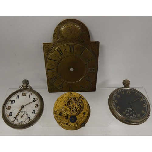 309 - Georgian brass miniature long case clock dial, formerly fitted to a watch movement, various watches ... 