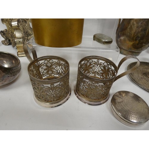 315 - Silver glory, an enamelled gilt metal tea caddy and other items, some silver.