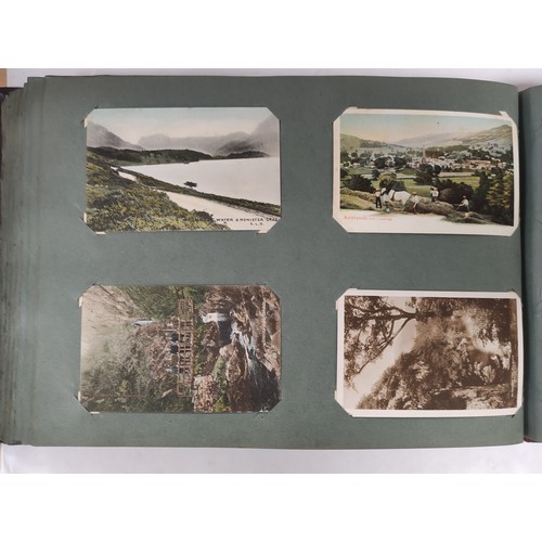 97 - POSTCARDS.  Maroon cloth oblong folio album cont. approx. 230 old postcards, Lake District & Cum... 