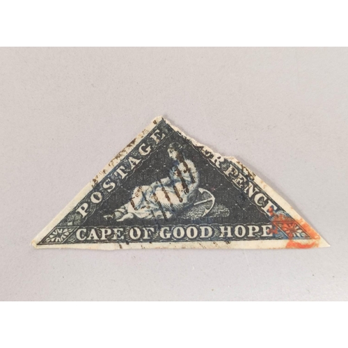 269 - 1855 Cape of Good Hope 6d imperforated triangular stamp with red postmark. 