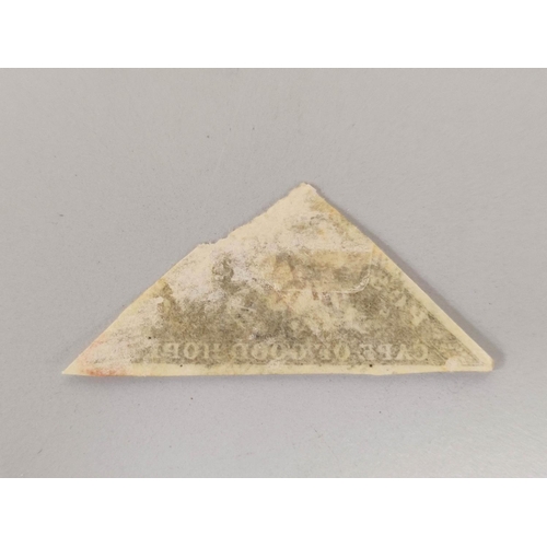 269 - 1855 Cape of Good Hope 6d imperforated triangular stamp with red postmark. 