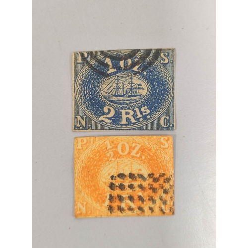 270 - Two scarce 1857 Pacific Steam Navigation Company (Peru) stamps. To include an orange 1 Ris stamp and... 