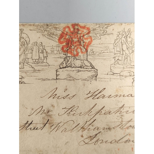 272 - Great Britain. Mulready cover dated 17th September 1840 with applied red Maltese cross postmark.... 