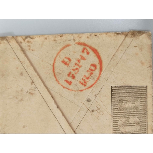 272 - Great Britain. Mulready cover dated 17th September 1840 with applied red Maltese cross postmark.... 