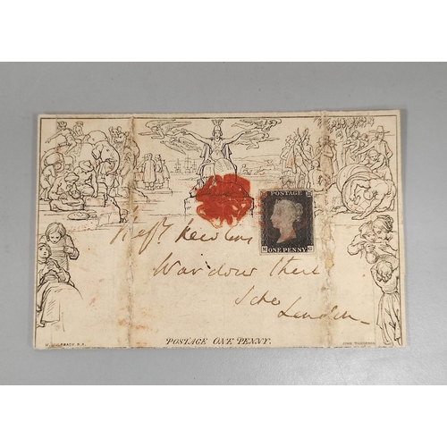 273 - Great Britain. Mulready cover dated 30th January 1841 with applied red Maltese cross postmark & ... 